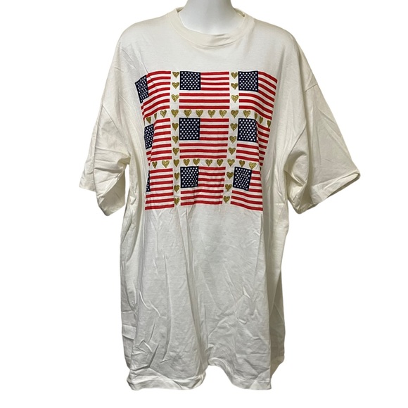 Vintage Hering American Flag Gold Glitter Hearts Single Stitch Tee - Picture 2 of 10